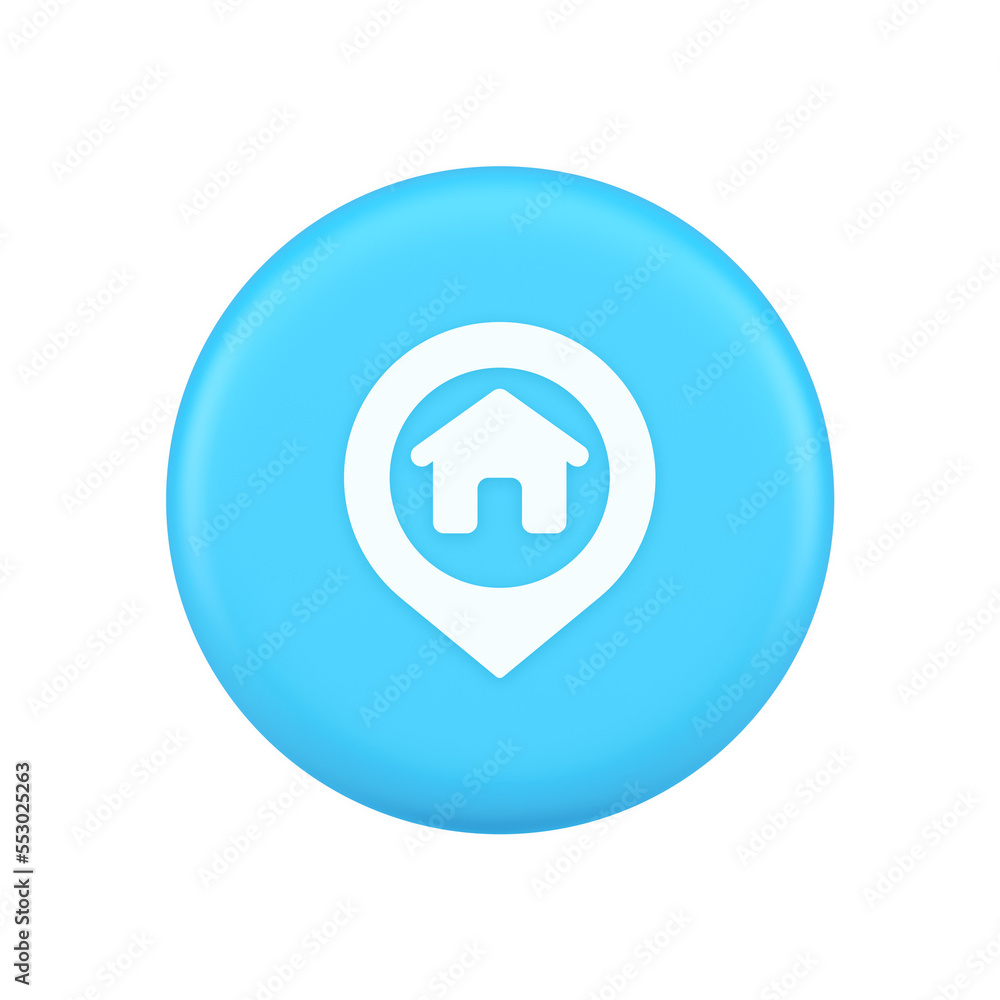 Poster house map pin location button navigation panel web app gps network pointer 3d realistic icon