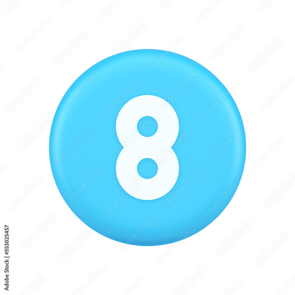 Poster eight number blue button mathematic counting calculator web application 3d realistic icon