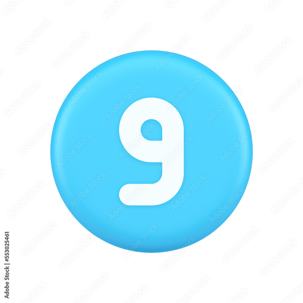 Poster nine number blue button calculation math financial budget web app 3d realistic icon