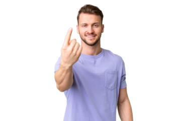 Young handsome caucasian man over isolated chroma key background doing coming gesture