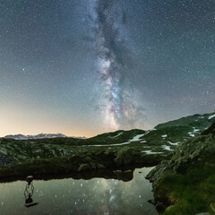 Milky Way reflecting in Moor Lake on Grimsel Pass CH
