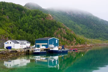 Fototapeten View of fishing harbor in Rorvika bay, Kvaloya, Norway © Mariusz Świtulski