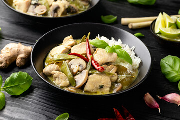 Thai green curry with chicken and vegetables