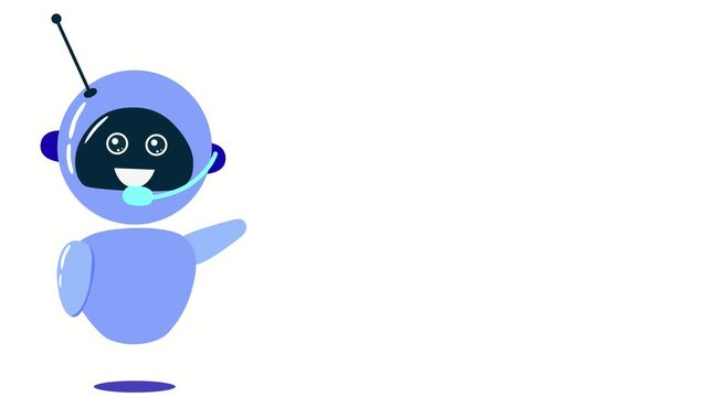 A floating robot saying hello