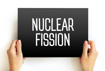 Nuclear fission text quote on card, concept background