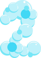 Soap bubble number 2. Two water suds figure. Cartoon font