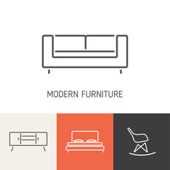 Collection of Modern Furniture icons for design. Business Cover, Invitations, Brochure, Signs, Logos, Elements, Labels, Catalog elements. Loft style. Vector illustration
