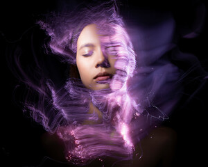 Abstract photography in the style of light painting. girl on a black background	