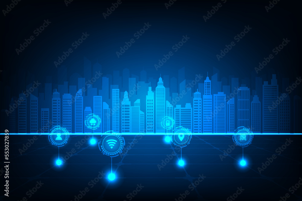Aufkleber vector technology internet of things smart city network connection concept. abstract blue background
