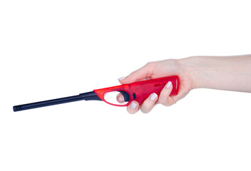 Electric stove lighter in hand on white background isolation