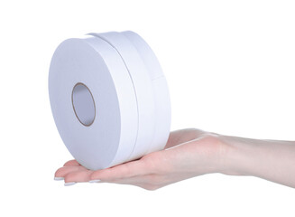 Double-sided tape sticky in hand on white background isolation