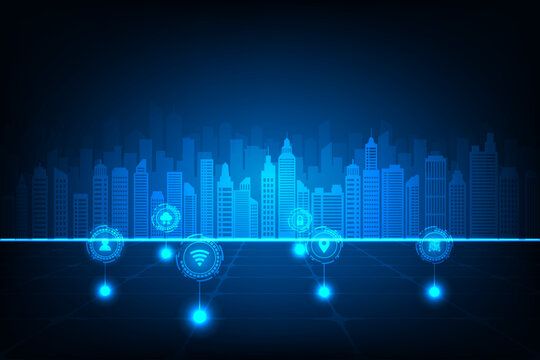 Vector technology internet of things smart city network connection concept. Abstract blue background.
