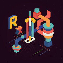 3D Abstract typography isometric