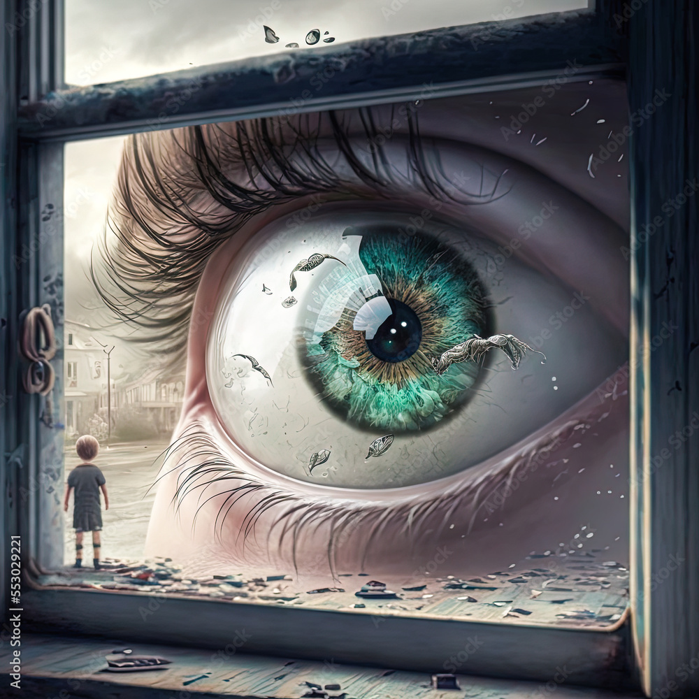 Poster eye looking through the window generative ai