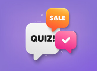 Quiz tag. 3d bubble chat banner. Discount offer coupon. Answer question sign. Examination test symbol. Quiz adhesive tag. Promo banner. Vector