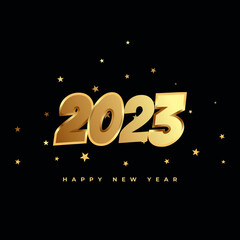 Celebration of happynew year 2023 with Christmas golden numbers on a black background design Vector