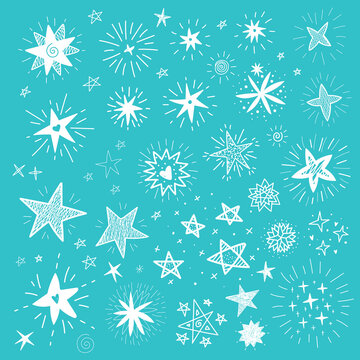 Hand-drew seamless  stars set 