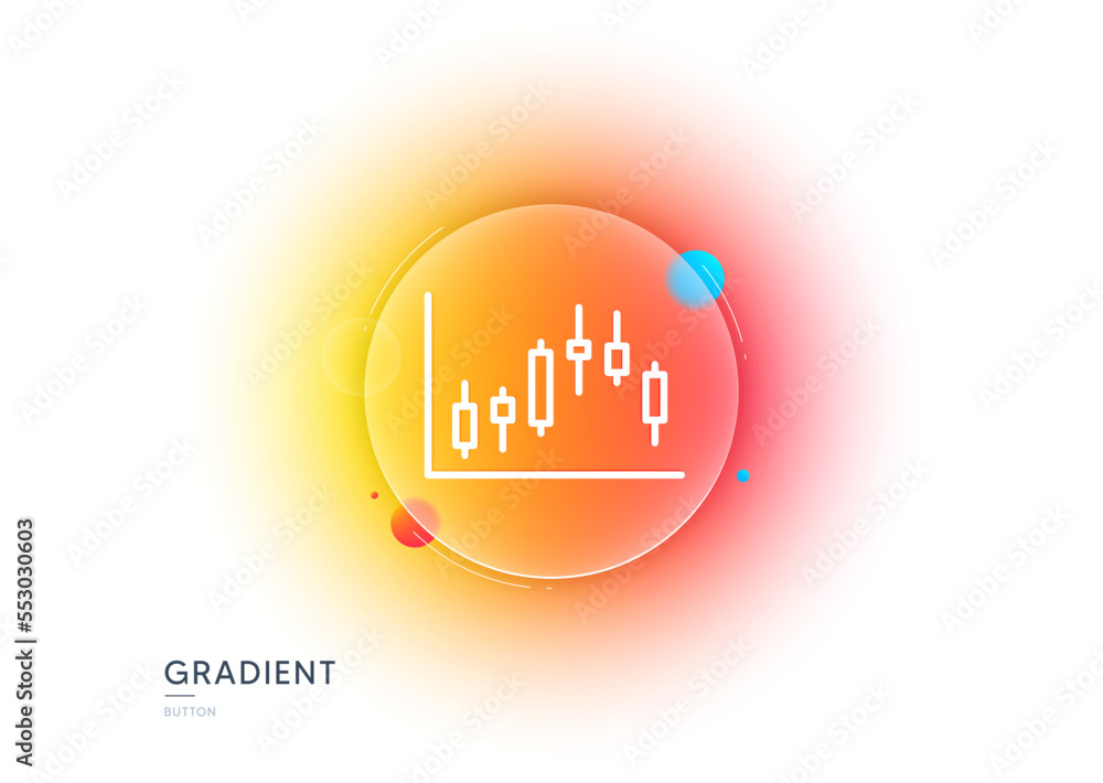Poster candlestick chart line icon. gradient blur button with glassmorphism. financial graph sign. stock ex