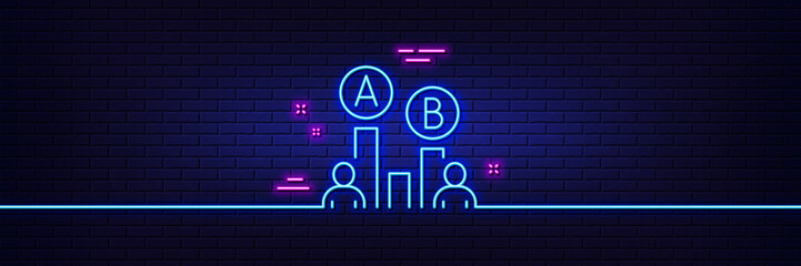 Neon light glow effect. Ab testing line icon. Ui test chart sign. 3d line neon glow icon. Brick wall banner. Ab testing outline. Vector