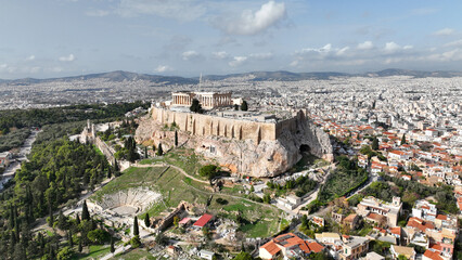 Aerial drone photo of iconic Acropolis hill and the Parthenon a Unesco World Heritage Masterpiece...