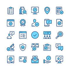 Check mark line icons. Blue color. Vector line icons set