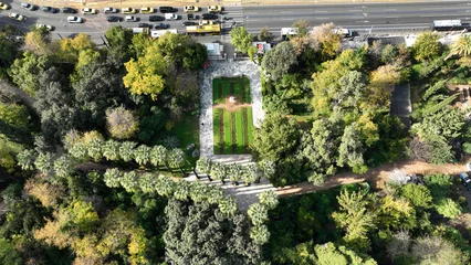 Gordijnen Aerial drone top down photo of National gardens in the heart of Athens next to iconic Syntagma square, Attica, Greece © aerial-drone