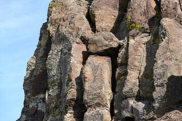 Closeup of basalt rock columns in the Columbia Basin in Eastern Washington State
