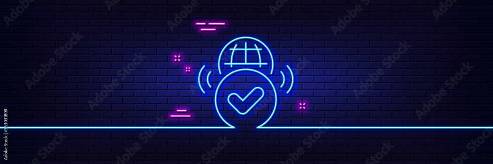 Aufkleber neon light glow effect. verified internet line icon. approved web access sign. confirmed connection 