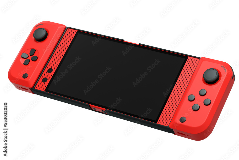 Poster realistic video game controllers attached to mobile phone on white background