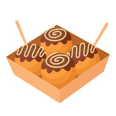 Doodle flat clipart. Cute takoyaki, Asian street food. All objects are repainted.