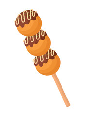 Doodle flat clipart. Cute takoyaki, Asian street food. All objects are repainted.