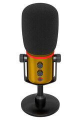 3D rendering of yellow studio condenser microphone isolated on white background