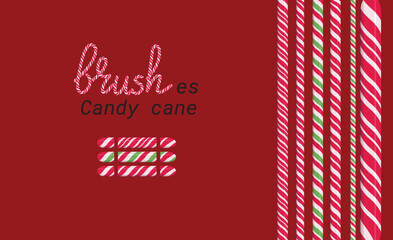 Candy Cane swirl vector brush set for Christmas holidays design. Hard candy lettering and winter borders sample. Elements isolated for design on background.  - 553033224