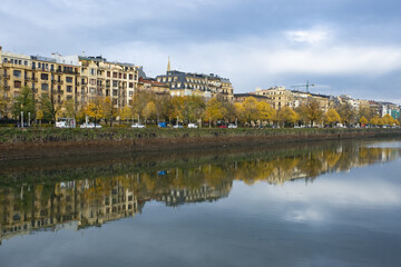 The city of Donostia-San Sebastian in autumn and the Urumea River, Euskadi
