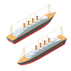 Isometric 3D Transport Boat Ship Steamer Urban City Element Vector Design Satyle