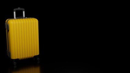 3d rendering of isolated yellow travel suitcase on black background, with copy space.
