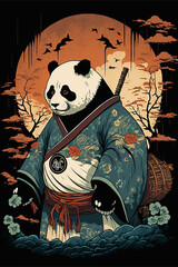 Illustration of panda in Japanese ink style 