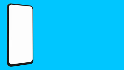 3d rendering of mobile phone with white screen on blue background with space for text.