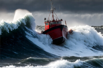 Fishing boat at stormy sea