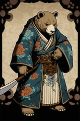 Illustration of bear in Japanese ink style 