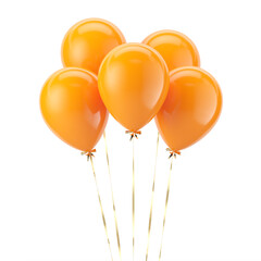 Festive orange balloons with gold ribbons. isolated on white. 3d rendering