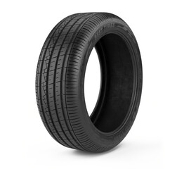 New tire isolated on white - 3d rendering of car tire. Auto service, Tyres stack change, Tyre shop concept . © Sashkin