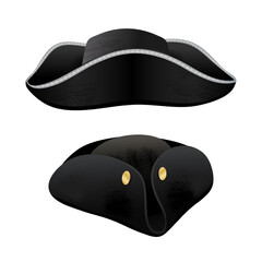A set of historical cocked hats, elements of historical costumes worn by pirates, sailors, captains