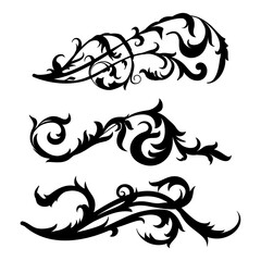 Graphic vector set of natural decorative patterns in the baroque style, design elements for the design of cards, wallpapers, textiles