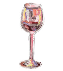 A glass of wine in watercolor technique. Vector illustration isolated on white background.