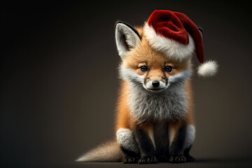 portrait of a little fox with santa hat, illustration generated by AI
