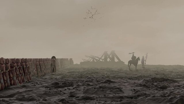 A Full Roman Legion with Catapults Signifer and a Centurion Preparing for a Siege