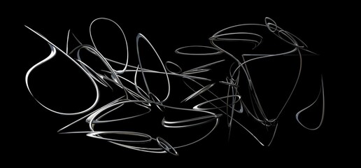 Chrome metal wire on a black background, studio lightning, shiny metallic material, realistic 3d render, modern signature illustration