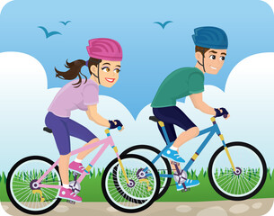 Couple riding bicycles