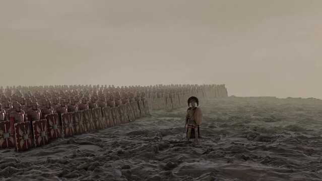 A Roman Centurion Standing with his Legion on a Battlefield